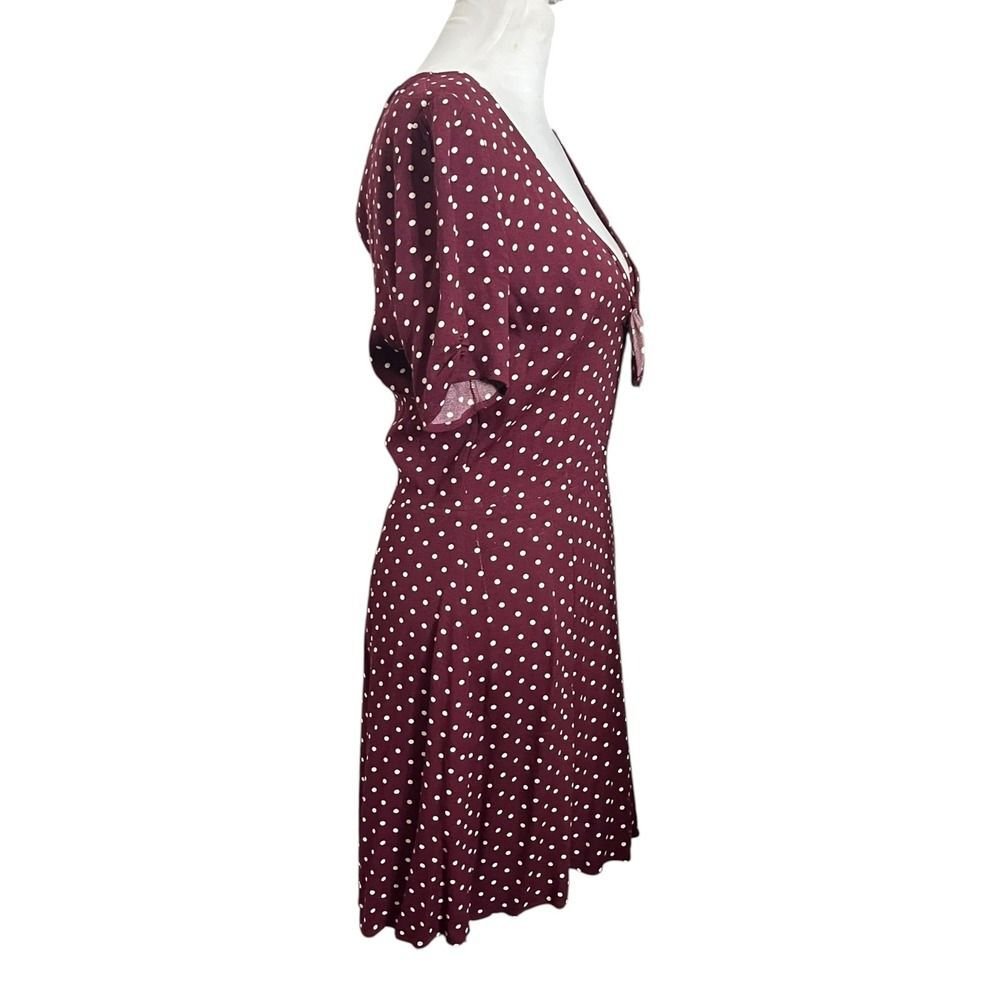 Reformation Irene Women's Size 8 Polka Dot Dress Tie Front Short Sleeve Back Zip - Picture 4 of 9